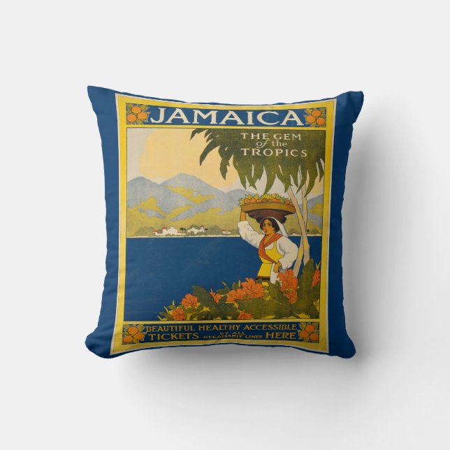 Cojín Decorativo Jamaica - Gema de los trópicos (afiche de época) (Anverso)
