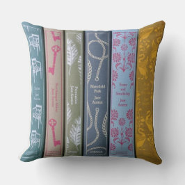 Cojín Decorativo Jane Austen por un lado y sus libros por el otro