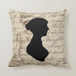 Cojín Decorativo Jane Austen y transcripción y silueta,