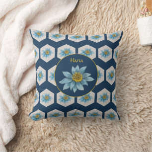 Cojín Decorativo Japanese Geometric Lily Flower Pattern Monogram