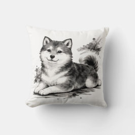 Cojín Decorativo 【Japanese Ink Puppy Throw Pillow】