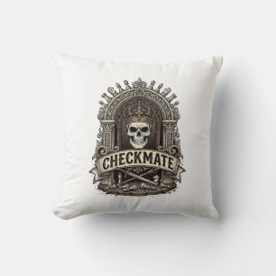 Cojín Decorativo Jaque Mate Rey Calavera Ajedrez Vintage