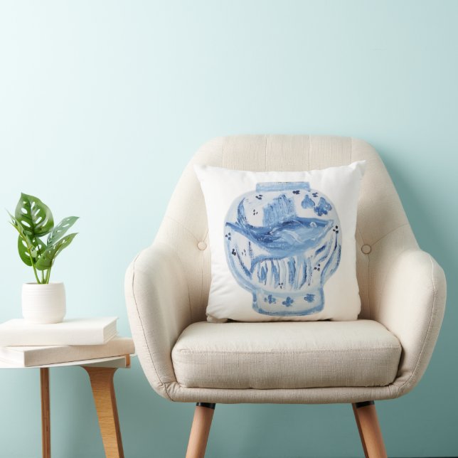 Cojín decorativo Jar de jengibre blanco azul pinta (Silla)