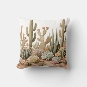 Cojín Decorativo Jardín Acuarela de Cactus Suculentos del Desierto