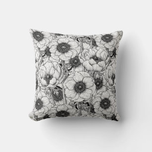 Cojín Decorativo Jardín anémico en blanco y negro