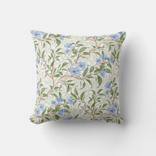 Cojín Decorativo Jardín Botánico Floral de Acuarela Azul