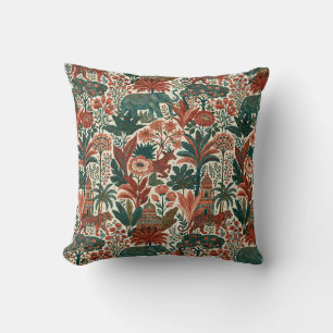Cojín Decorativo Jardín Colonial Indio Elefantes Tigres Vintage