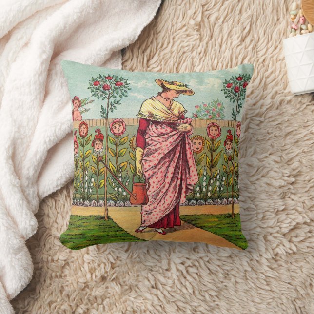 Cojín Decorativo Jardín Crecer Flor Mujer Arte Antiguo (Manta)