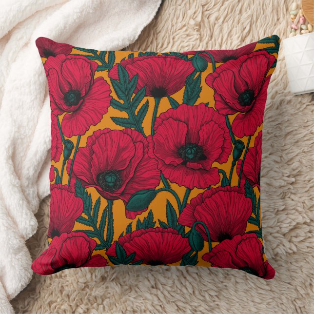 Cojín Decorativo Jardín de amapola roja (Manta)