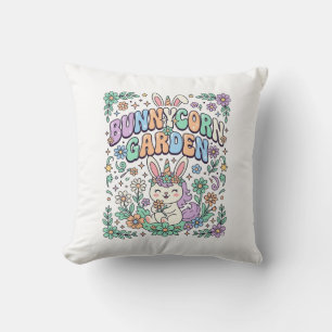 Cojín Decorativo Jardín de Bunnycorn Unicornio Tipografía Kawaii Di