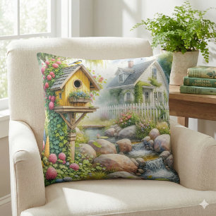 Cojín Decorativo Jardín de Cabaña Caprichosa Casa para Pájaros Arro