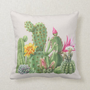 Cojín Decorativo Jardín de cactus suculentas acuarela Pi de lanzami