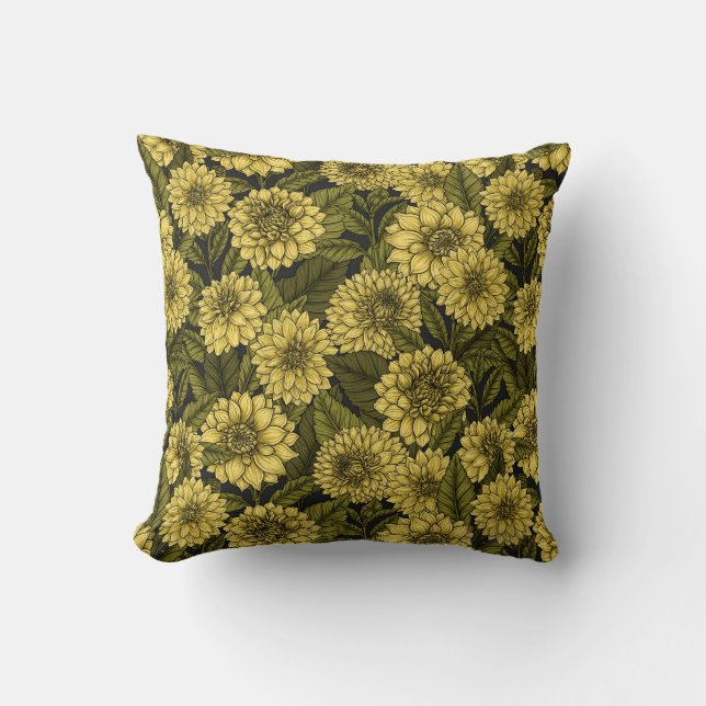 Cojín Decorativo Jardín de Dahlia amarillo (Anverso)