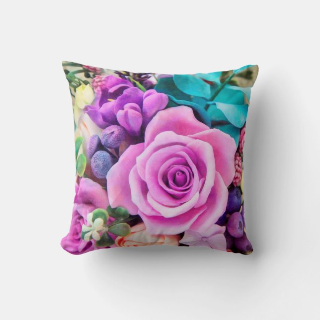Cojín Decorativo Jardín de flores de rosa romántica (Anverso)