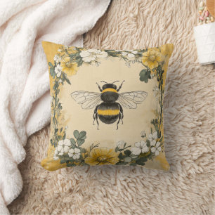 Cojín Decorativo Jardín de flores silvestres de abeja de miel vinta