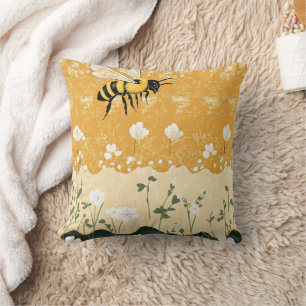Cojín Decorativo Jardín de flores silvestres de abeja de miel vinta