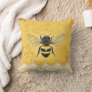 Cojín Decorativo Jardín de flores silvestres de abeja de miel vinta