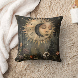 Cojín Decorativo Jardín de flores silvestres del sol y la luna cele