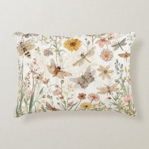 Cojín Decorativo Jardín de flores silvestres mariposas botánicas fl