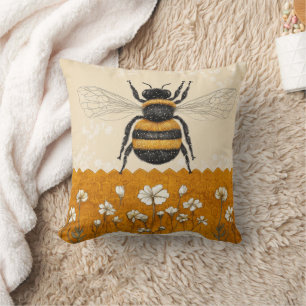Cojín Decorativo Jardín de flores silvestres Vintage Honey Bee (10)