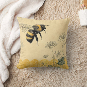 Cojín Decorativo Jardín de flores silvestres Vintage Honey Bee (8)