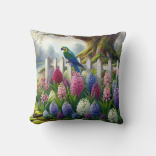 Cojín Decorativo Jardín de Guacamayos Coloridos Flor de Cotta de