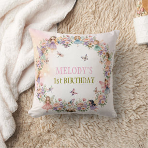 Cojín Decorativo Jardín de hadas caprichoso cumpleaños 1