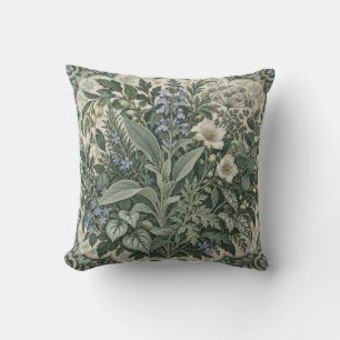 Cojín Decorativo Jardín de hierbas azul salvia con marco ornamentad