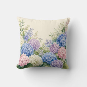 Cojín Decorativo Jardín de Hortensias Acuarela