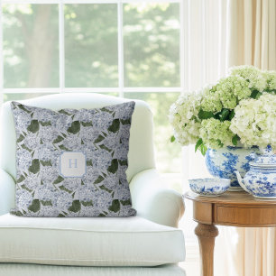 Cojín Decorativo Jardín de Hortensias Azules Monograma