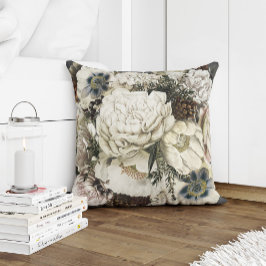 Cojín Decorativo Jardín de invierno botánico blanco y gris vintage
