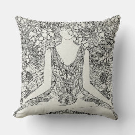 Cojín Decorativo jardín de loto vintage floral de yoga negro