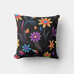 Cojín Decorativo Jardín de Medianoche: Vibrante Fantasía Floral