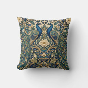 Cojín Decorativo Jardín de Pavo Real Azul Ornato Floral