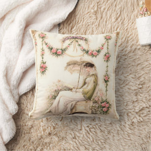 Cojín Decorativo Jardín de Rosas Regencia Leyendo Dama