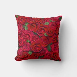 Cojín Decorativo Jardín de Rosas Rojas Patrón Floral Sin Costuras R