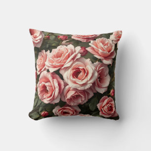 Cojín Decorativo Jardín de Rosas Rosadas y Melancólicas