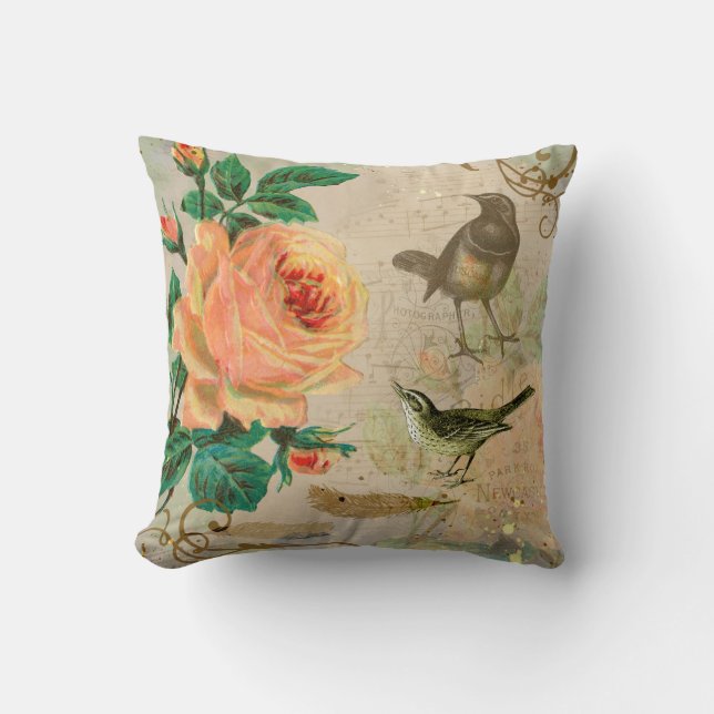 Cojín Decorativo Jardín de Rosas y pájaros de Victoria (Anverso)
