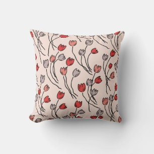 Cojín Decorativo Jardín de Tulipanes - Floral Moderno en Rojo y Ros