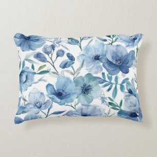 Cojín Decorativo Jardín floral acuarela botánica azul