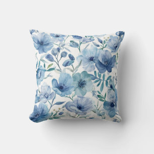 Cojín Decorativo Jardín floral acuarela botánica azul