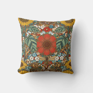 Cojín Decorativo Jardín floral Art Nouveau – Girasoles, Abeja