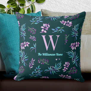 Cojín Decorativo Jardín floral de acuarela oscura personalizado