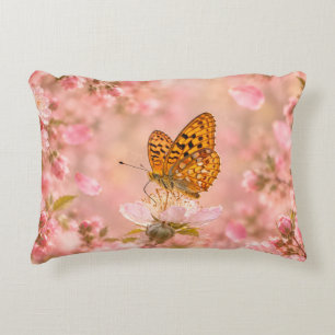 Cojín Decorativo Jardín floral de mariposa rosa