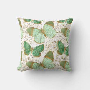 Cojín Decorativo Jardín Floral de Mariposa Verde Menta Estética