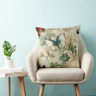 Cojín Decorativo Jardín Floral de Mariposas Turquesa Soñador Cottag