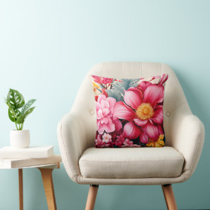 Cojín Decorativo Jardín floral tropical rosa exótico