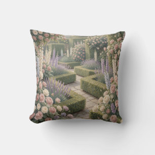 Cojín Decorativo Jardín inglés romántico rosas rosadas lavanda pied
