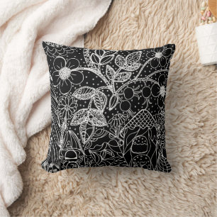 Cojín Decorativo Jardín Mágico Patrón de Tinta Caprichosa