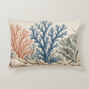Cojín Decorativo Jardín Marino Vintage Azul y Coral